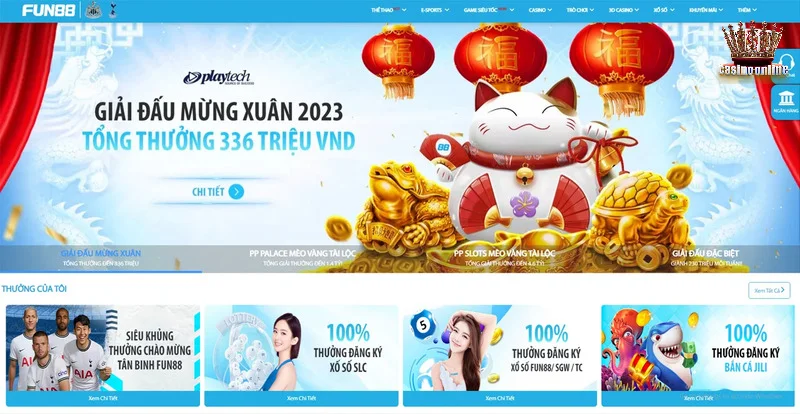 Giao diện trang chủ của Fun88